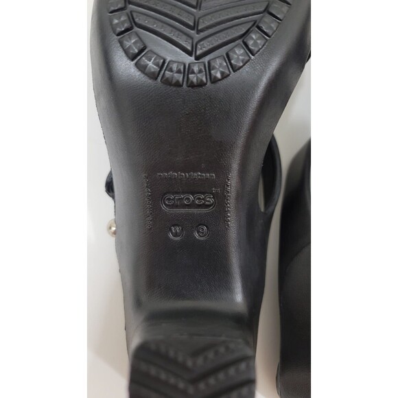 Crocs Cyprus IV Black Heeled Sandals with Rhinestones NEW Sz.9 - Picture 8 of 8